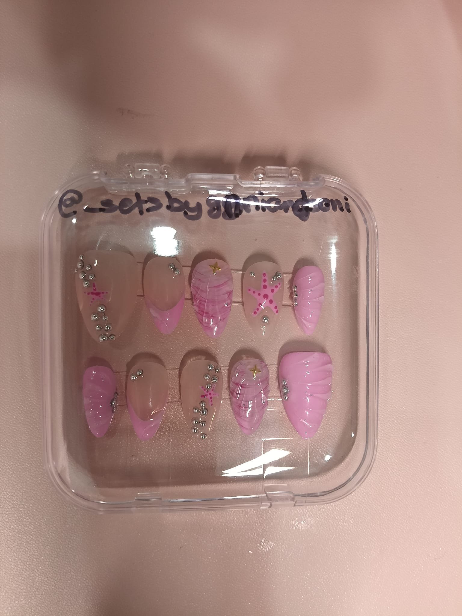 Pink Mermaid & 3D Seashell press-on nail set by Sets by Ginni