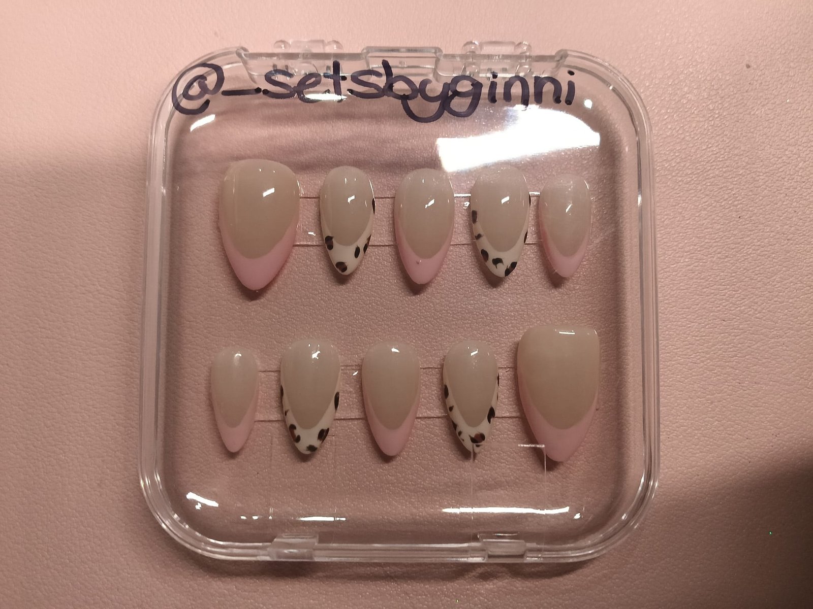 Pink Cheetah & Soft Almond press-on nail set by Sets by Ginni