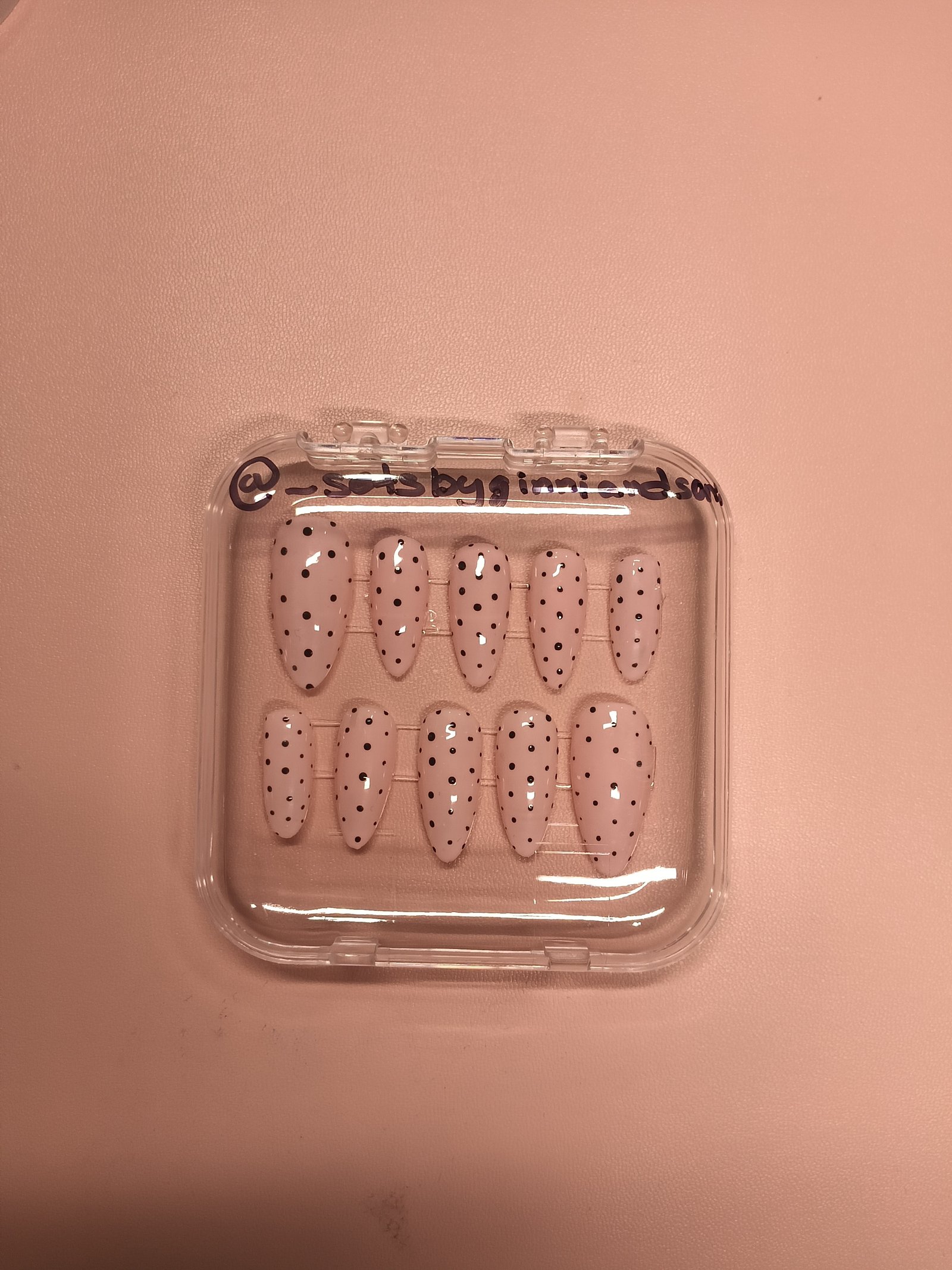 Polka Dream Almond press-on nail set by Sets by Ginni