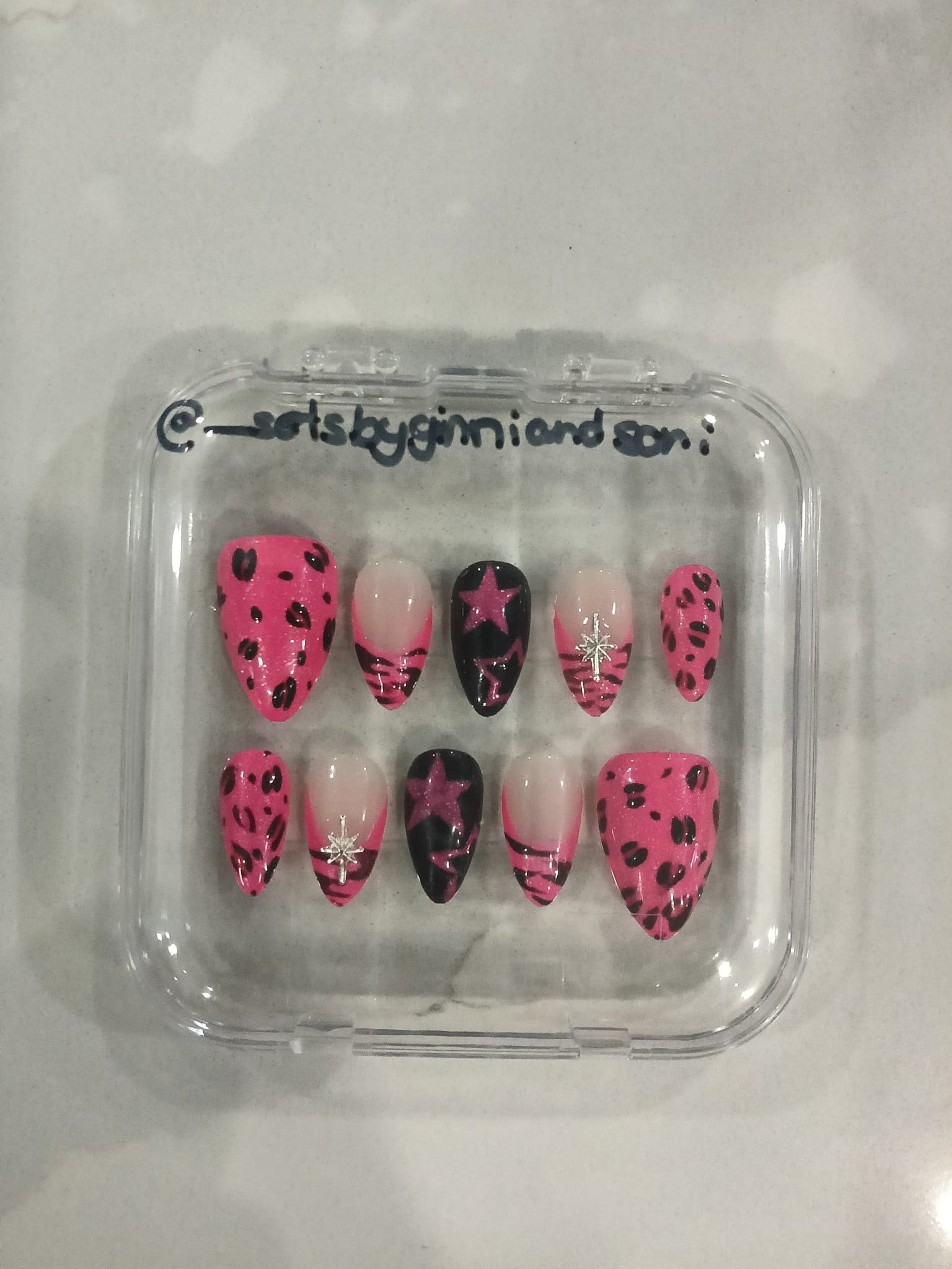Hot Pink Leopard & Cyber Star press-on nail set by Sets by Ginni